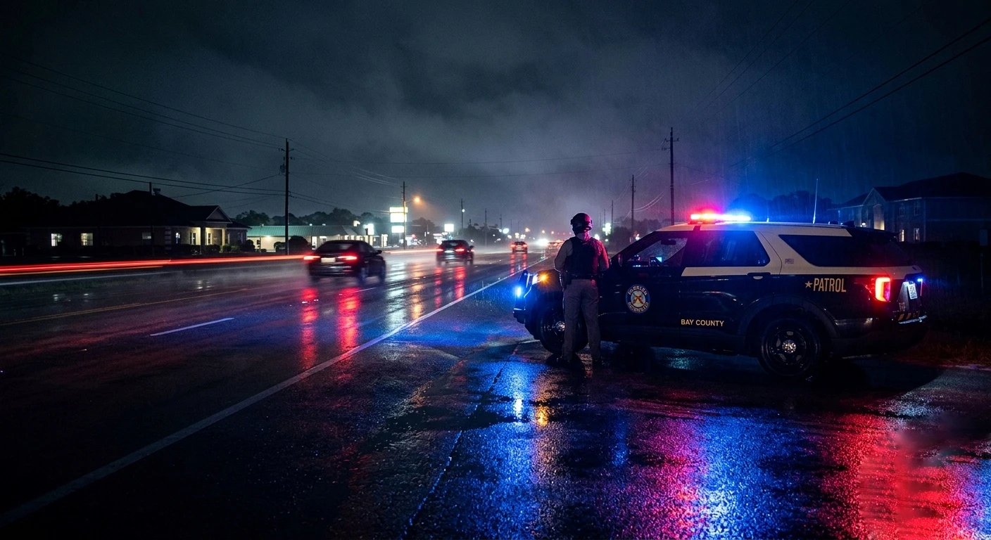Bay County law enforcement on a rainy road at night